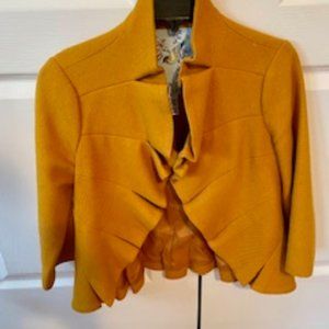 Anthropologie Tabitha Gold (Mustard) Terrace Ruffled Wool Blazer Sz 6